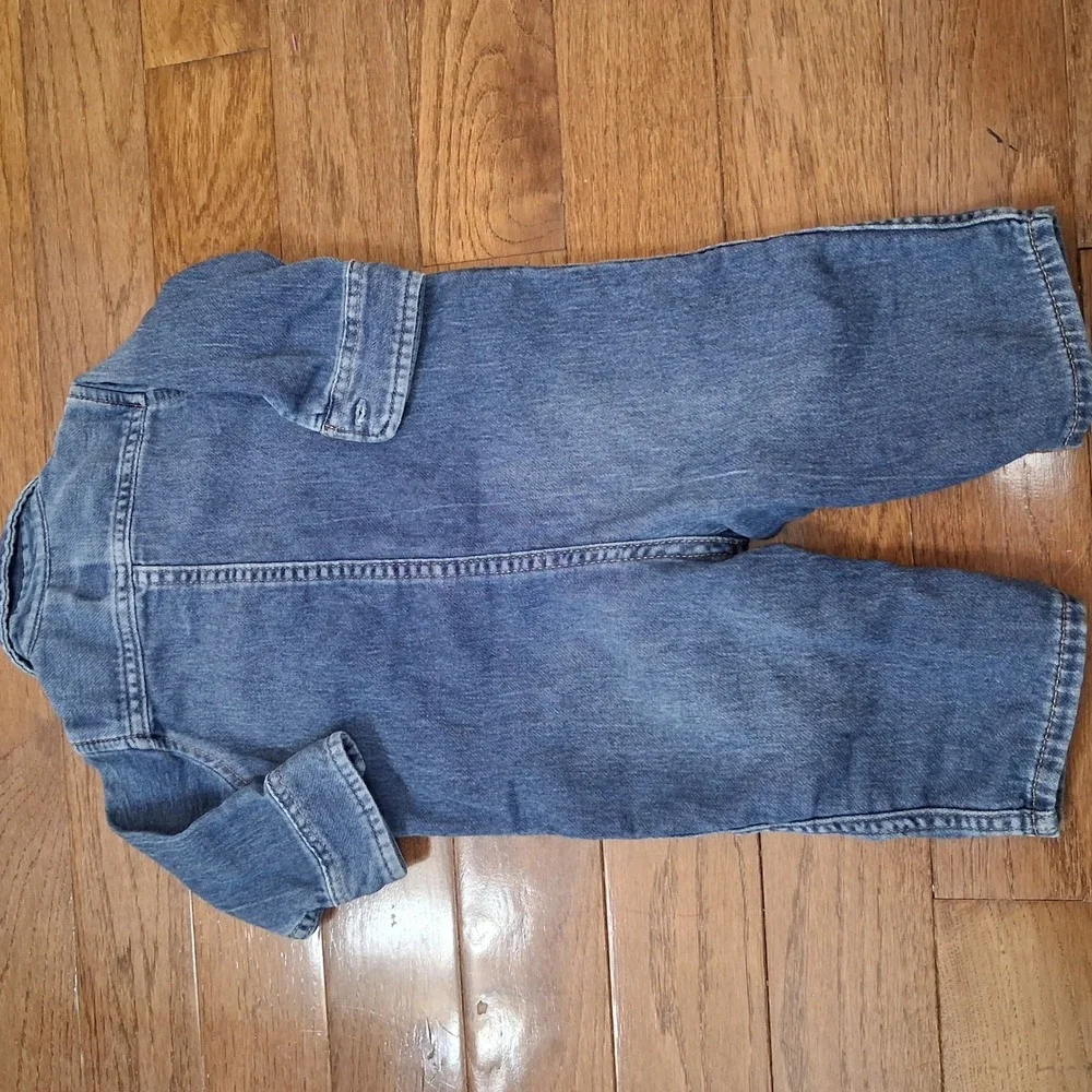 Gap Denim Baby Boys Blue Long Sleeve Button Front Romper 6-12 Months